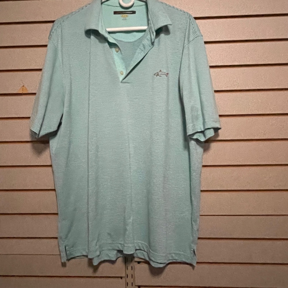 Greg Norman Play Dry Mens XL Slim Fit Striped Golf Polo Shirt Mint Green Shark